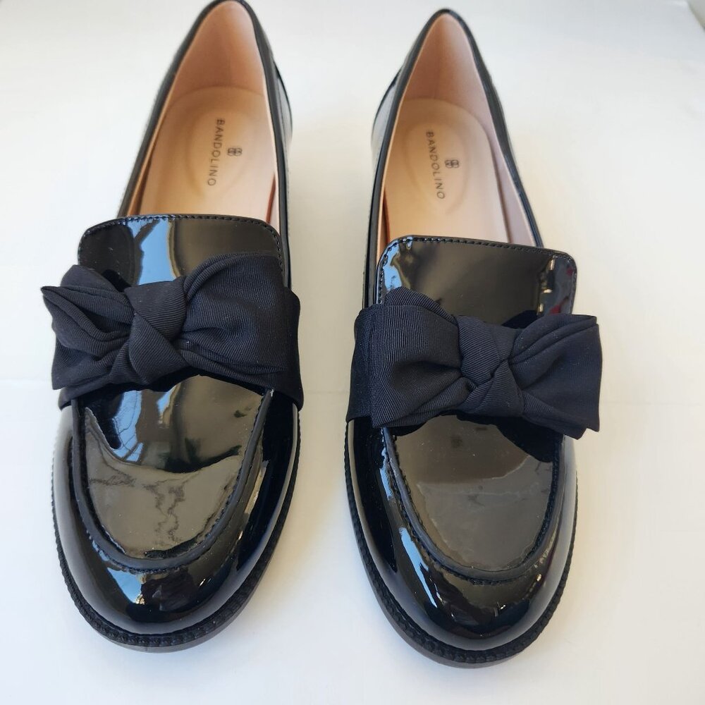 Bandolino Lindio Black Patent Loafers Bows Coquette Feminine Tailored Office - Picture 2 of 12